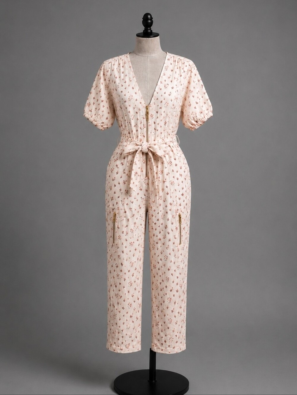 NWT LoveShackFancy Floral Utility Jumpsuit – Cream/Pink – Size L